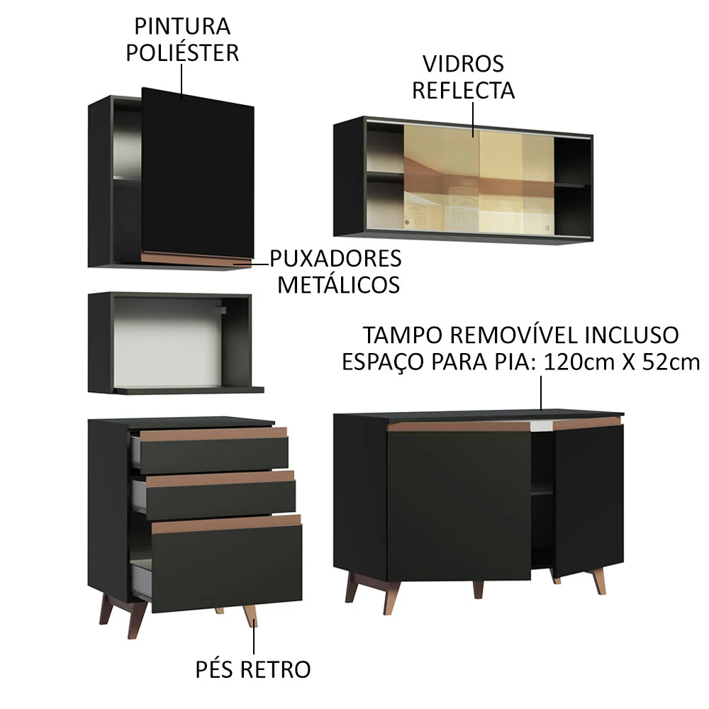 Armário de Cozinha Compacta 180cm Preto Reims Madesa 01 - Image 4