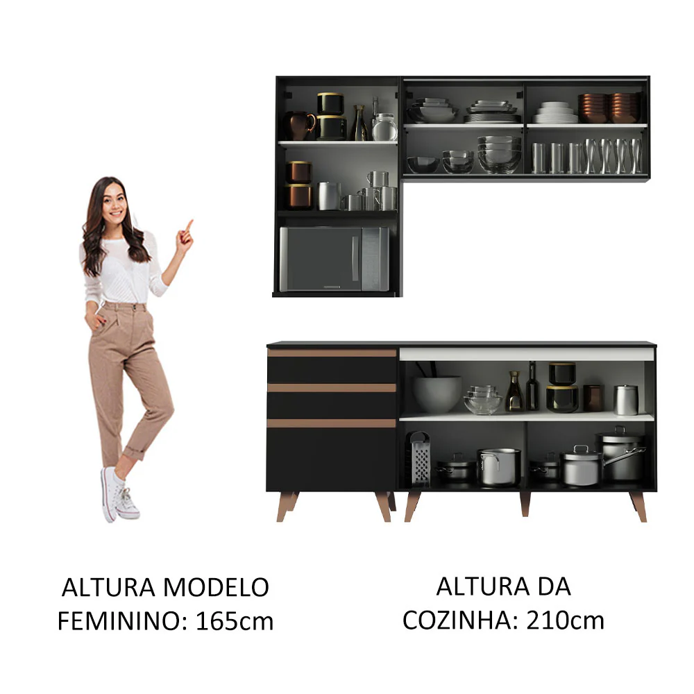 Armário de Cozinha Compacta 180cm Preto Reims Madesa 01 - Image 5