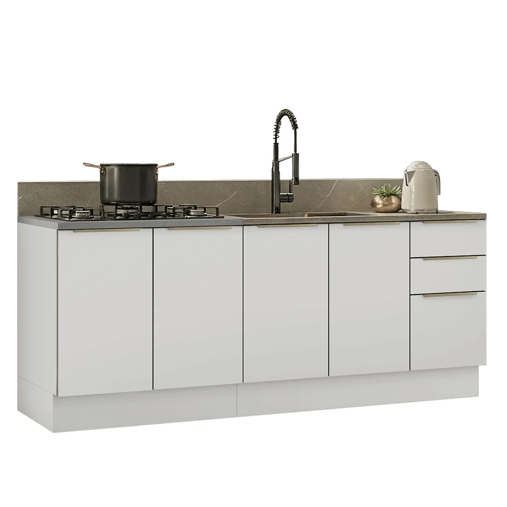Armário de Cozinha Compacta 200 x 60 cm Branco/Branco Veludo Lux Madesa 06 - Image 2