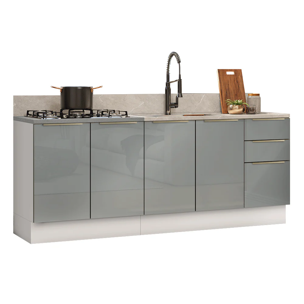 Armário de Cozinha Compacta 200 cm Branco/Cinza Lux Madesa 05 - Image 2