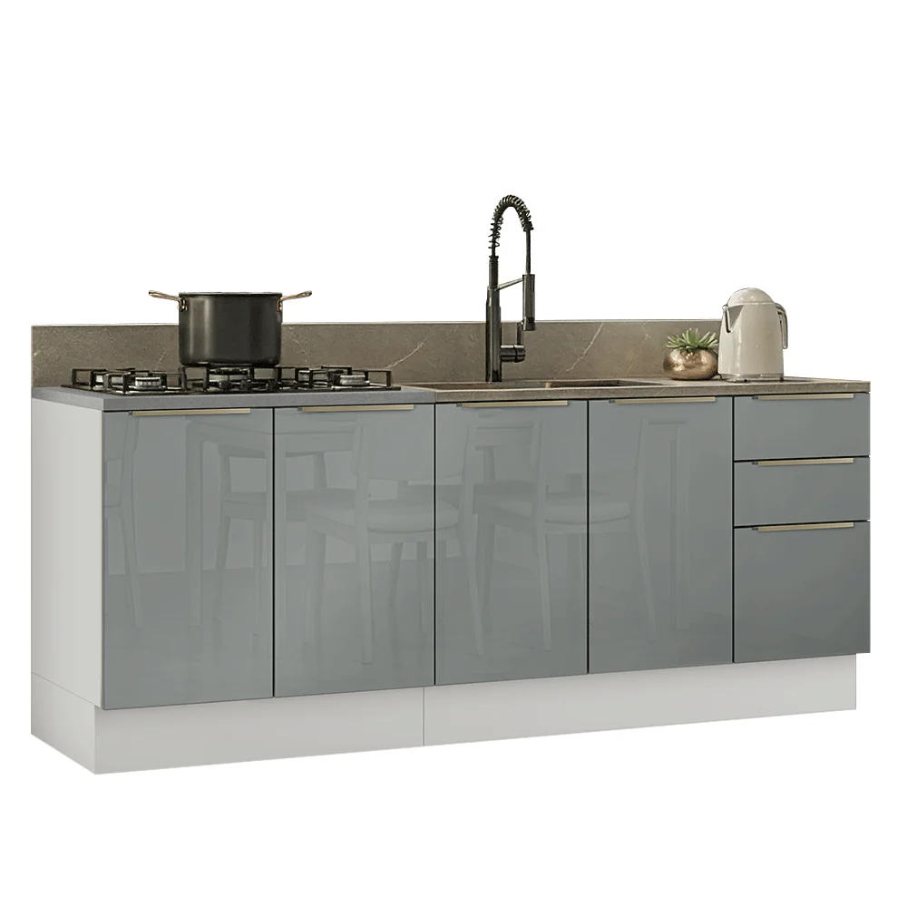 Armário de Cozinha Compacta 200 x 60 cm Branco/Cinza Lux Madesa 06 - Image 2