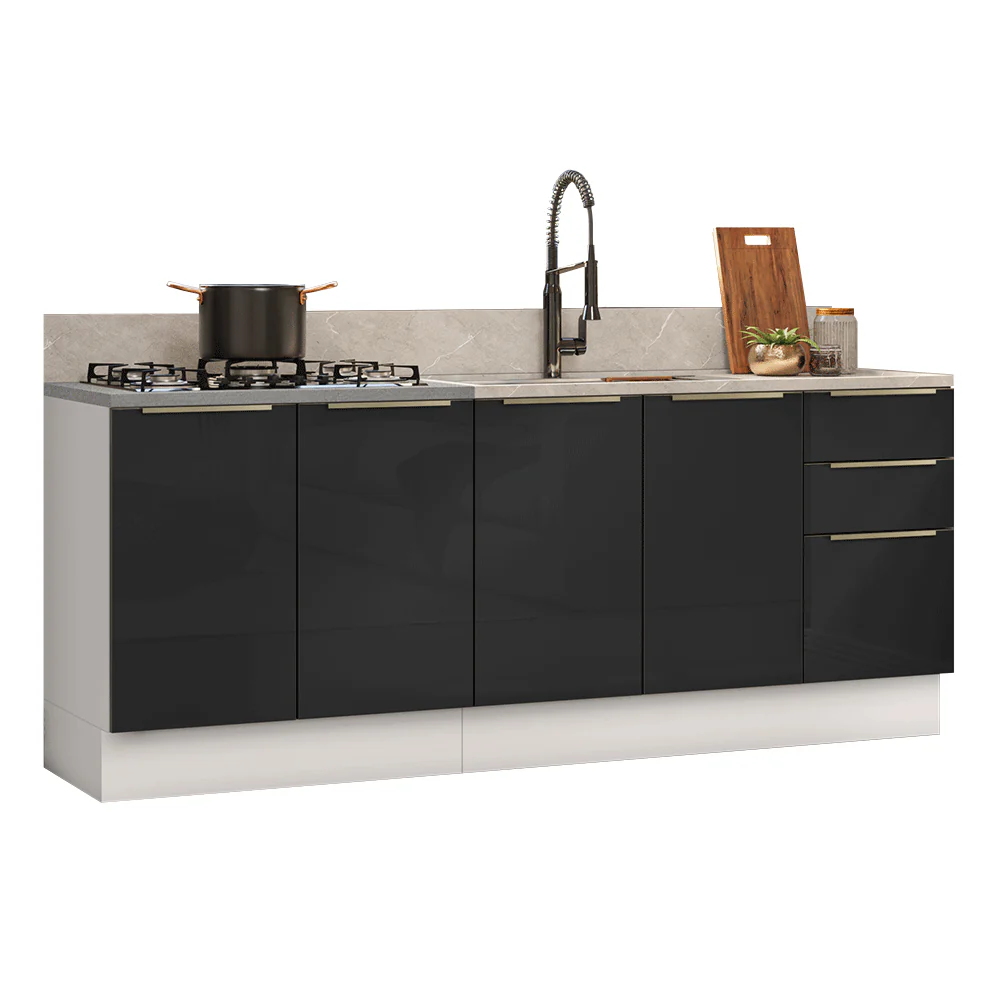 Armário de Cozinha Compacta 200 cm Branco/Preto Lux Madesa 05 - Image 2