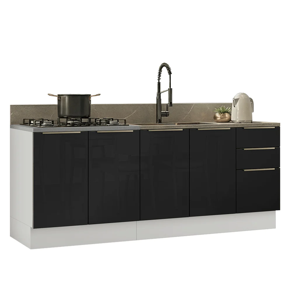 Armário de Cozinha Compacta 200 x 60 cm Branco/Preto Lux Madesa 06 - Image 2