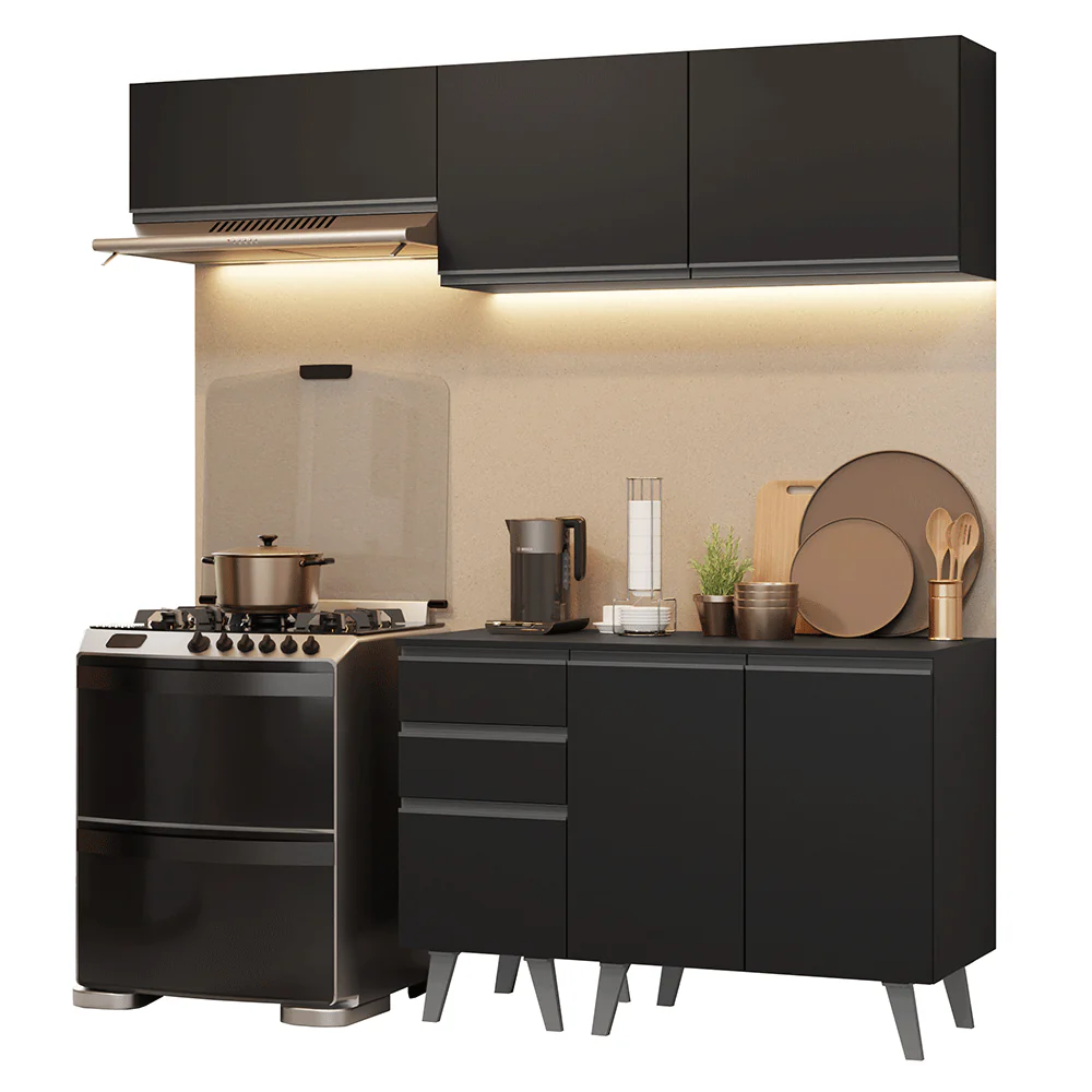 Armário de Cozinha Compacta 200 cm Preto Nice Madesa 06 - Image 2