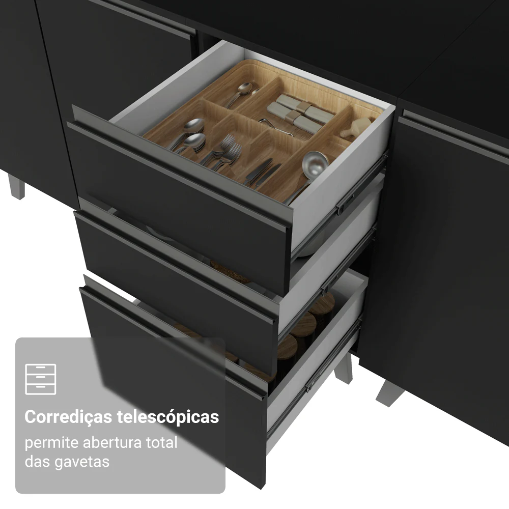 Armário de Cozinha Compacta 200 cm Preto Nice Madesa 06 - Image 6