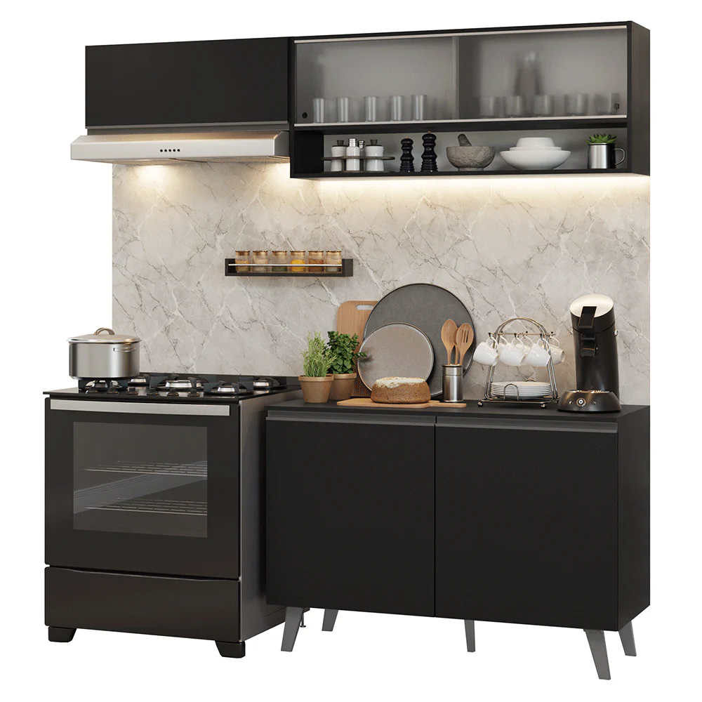 Armário de Cozinha Compacta 200 cm Preto Nice Madesa 09 - Image 2