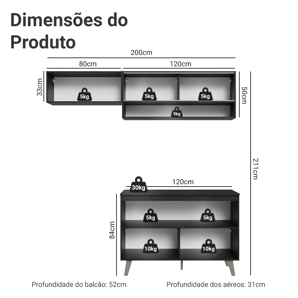Armário de Cozinha Compacta 200 cm Preto Nice Madesa 10 - Image 3