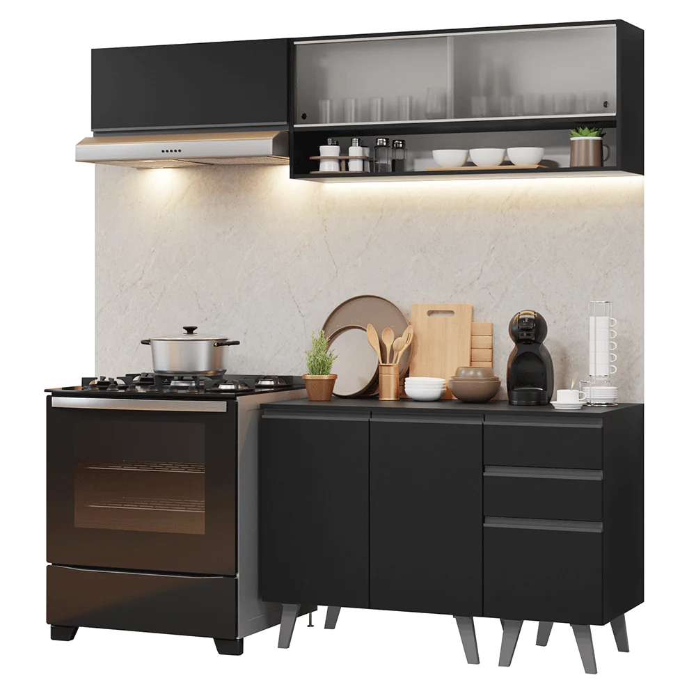 Armário de Cozinha Compacta 200 cm Preto Nice Madesa 13 - Image 2