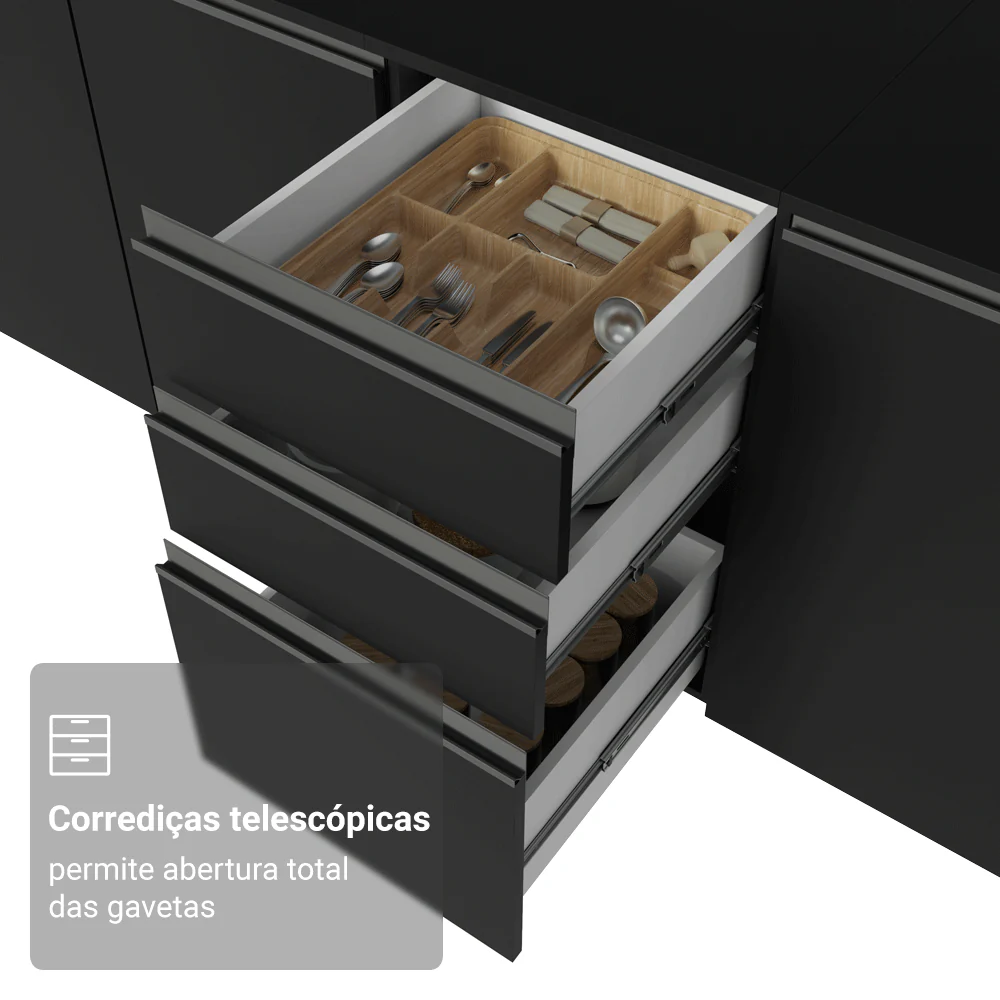 Armário de Cozinha Compacta 200 cm Preto Nice Madesa 13 - Image 6