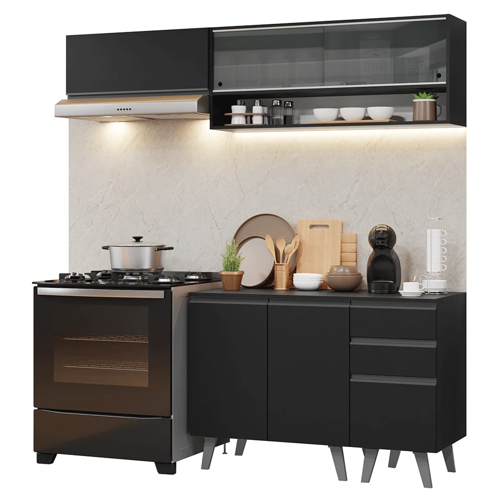Armário de Cozinha Compacta 200 cm Preto Nice Madesa 14 - Image 2