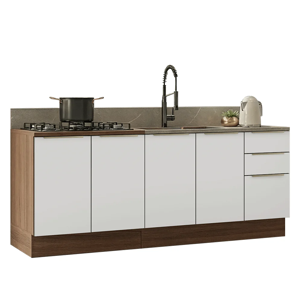 Armário de Cozinha Compacta 200 x 60 cm Rustic/Branco Veludo Lux Madesa 06 - Image 2