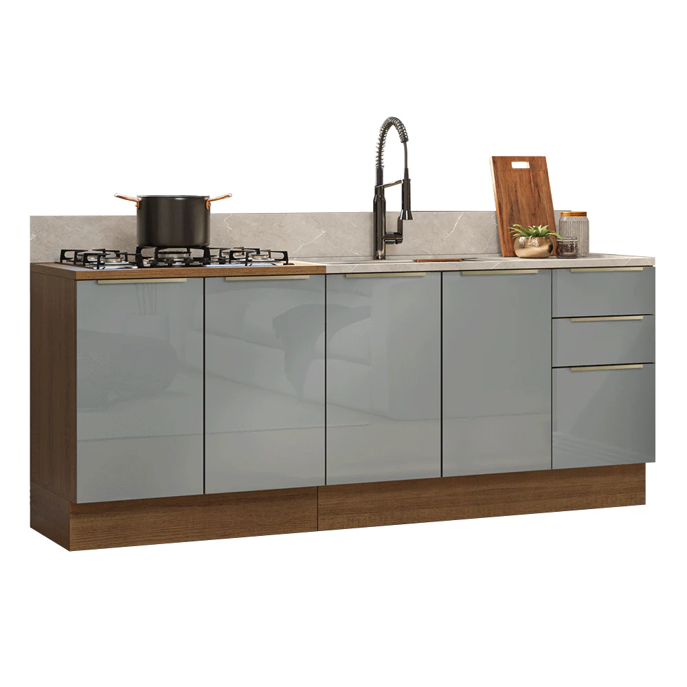 Armário de Cozinha Compacta 200 cm Rustic/Cinza Lux Madesa 05 - Image 2