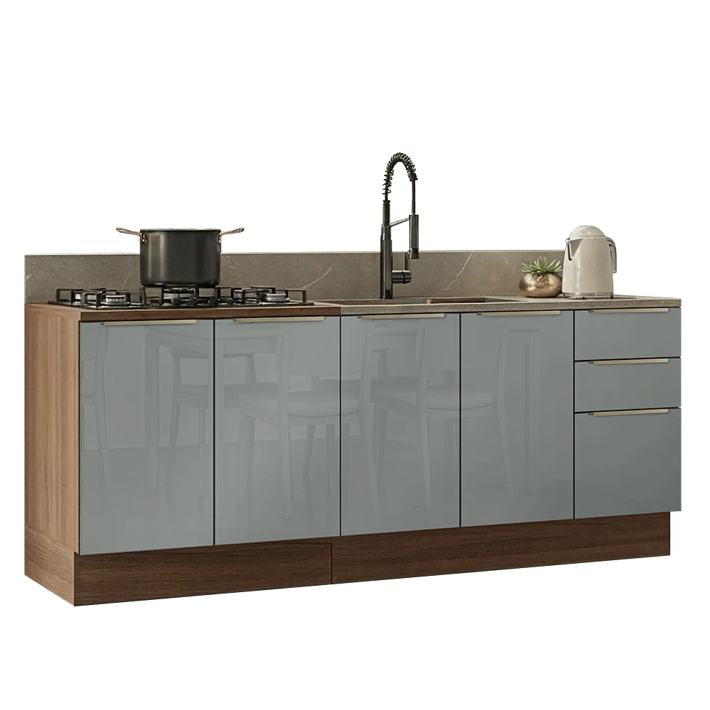 Armário de Cozinha Compacta 200 x 60 cm Rustic/Cinza Lux Madesa 06 - Image 2