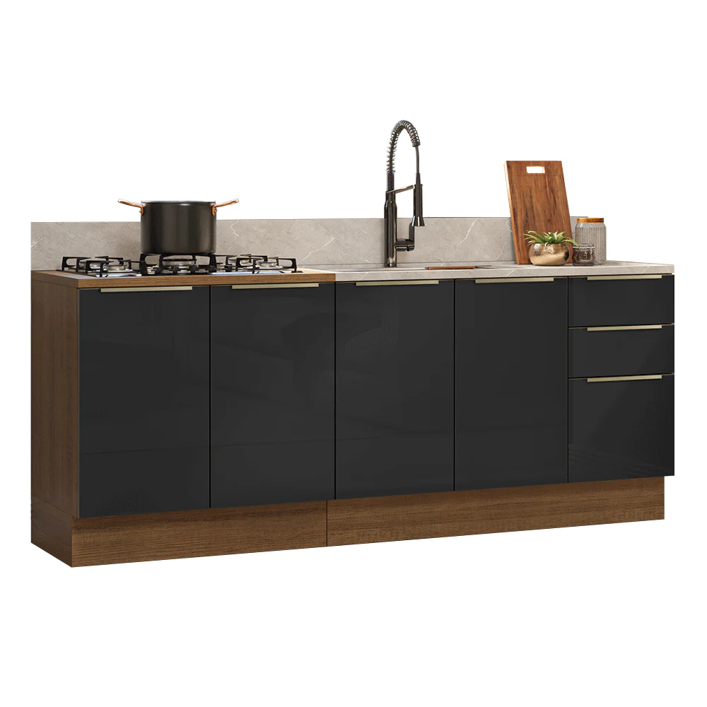 Armário de Cozinha Compacta 200 cm Rustic/Preto Lux Madesa 05 - Image 2