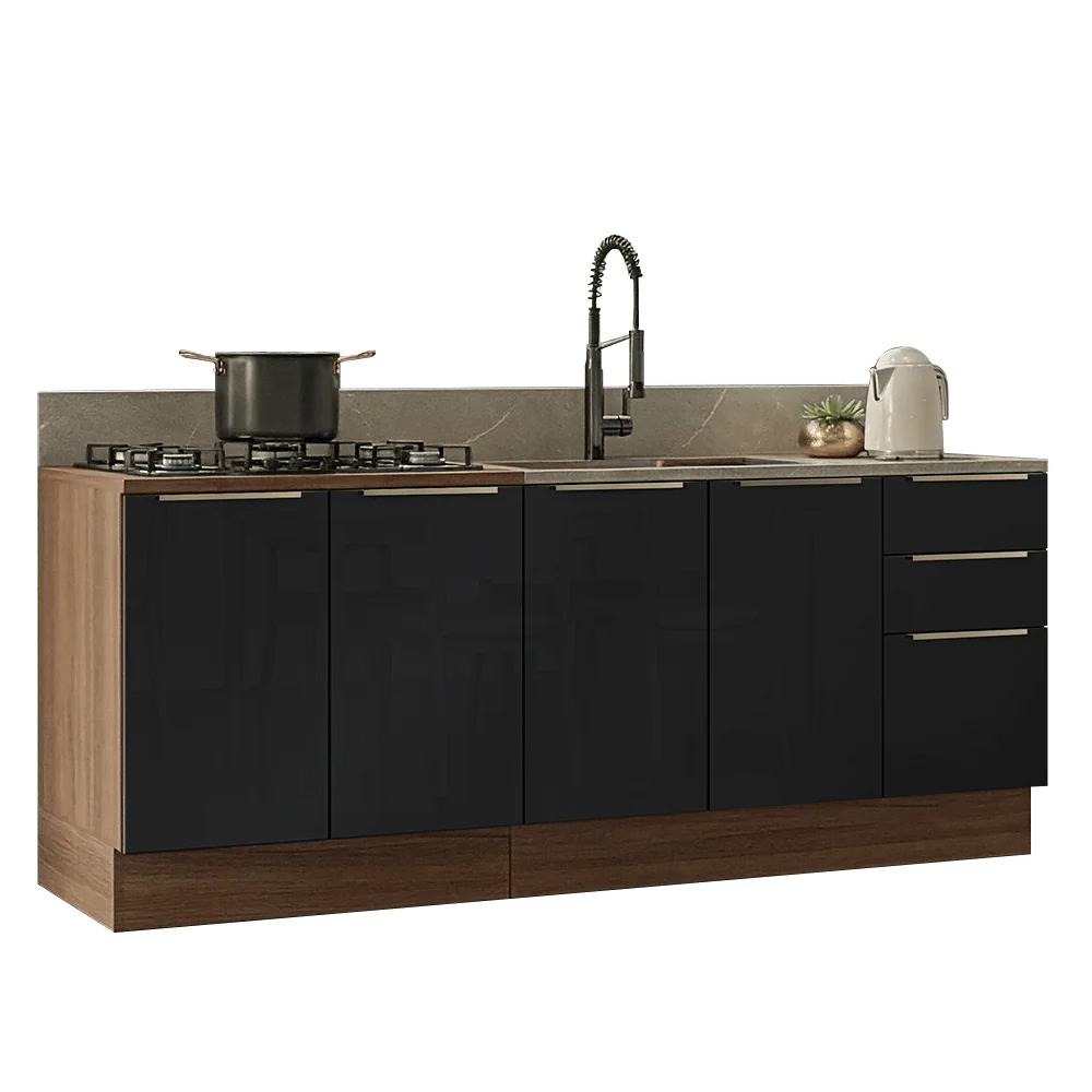Armário de Cozinha Compacta 200 x 60 cm Rustic/Preto Lux Madesa 06 - Image 2