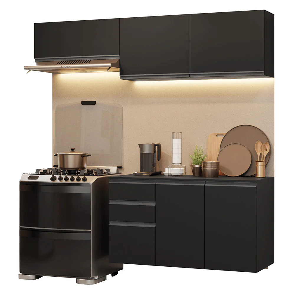 Armário de Cozinha Compacta 200 cm Suspenso Preto Nice Madesa 05 - Image 2