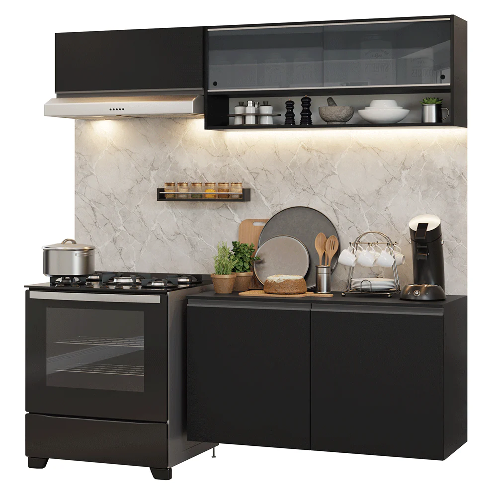 Armário de Cozinha Compacta 200 cm Suspenso Preto Nice Madesa 08 - Image 2