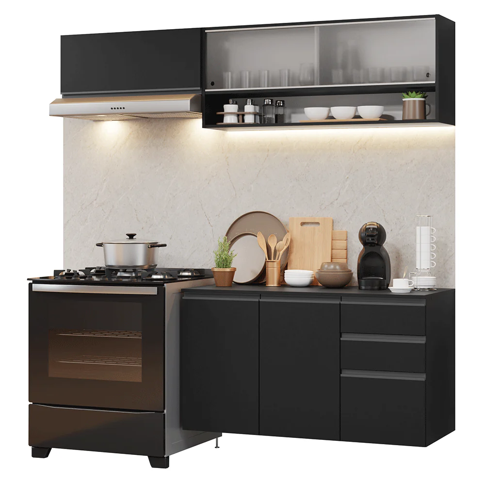 Armário de Cozinha Compacta 200 cm Suspenso Preto Nice Madesa 11 - Image 2