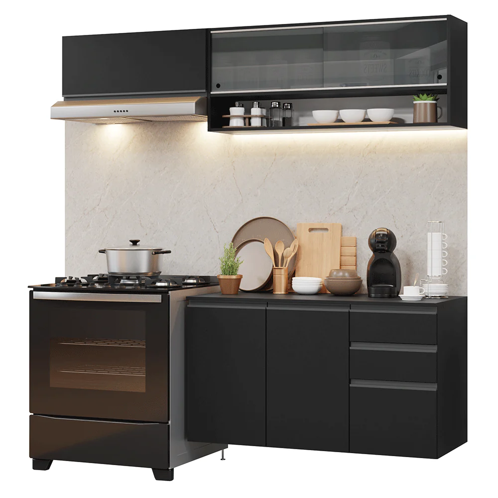 Armário de Cozinha Compacta 200 cm Suspenso Preto Nice Madesa 12 - Image 2
