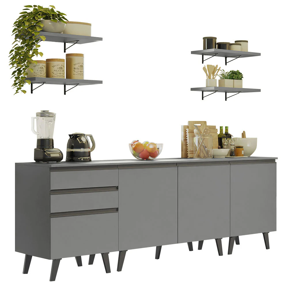 Armário de Cozinha Compacta 240cm Cinza Nice Madesa 01 - Image 2