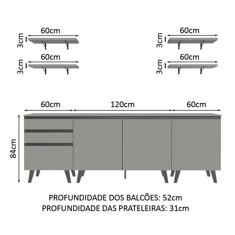 Armário de Cozinha Compacta 240cm Cinza Nice Madesa 01 - Image 3