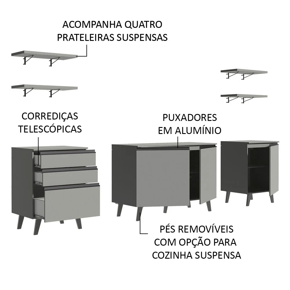 Armário de Cozinha Compacta 240cm Cinza Nice Madesa 01 - Image 4