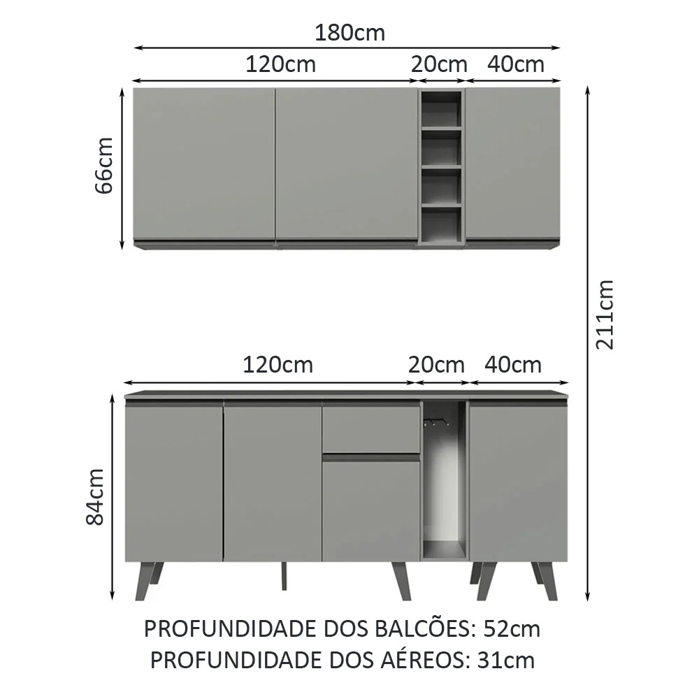 Armário de Cozinha Completa 180cm Cinza Nice Madesa 01 - Image 3