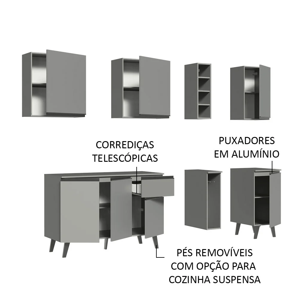Armário de Cozinha Completa 180cm Cinza Nice Madesa 01 - Image 4