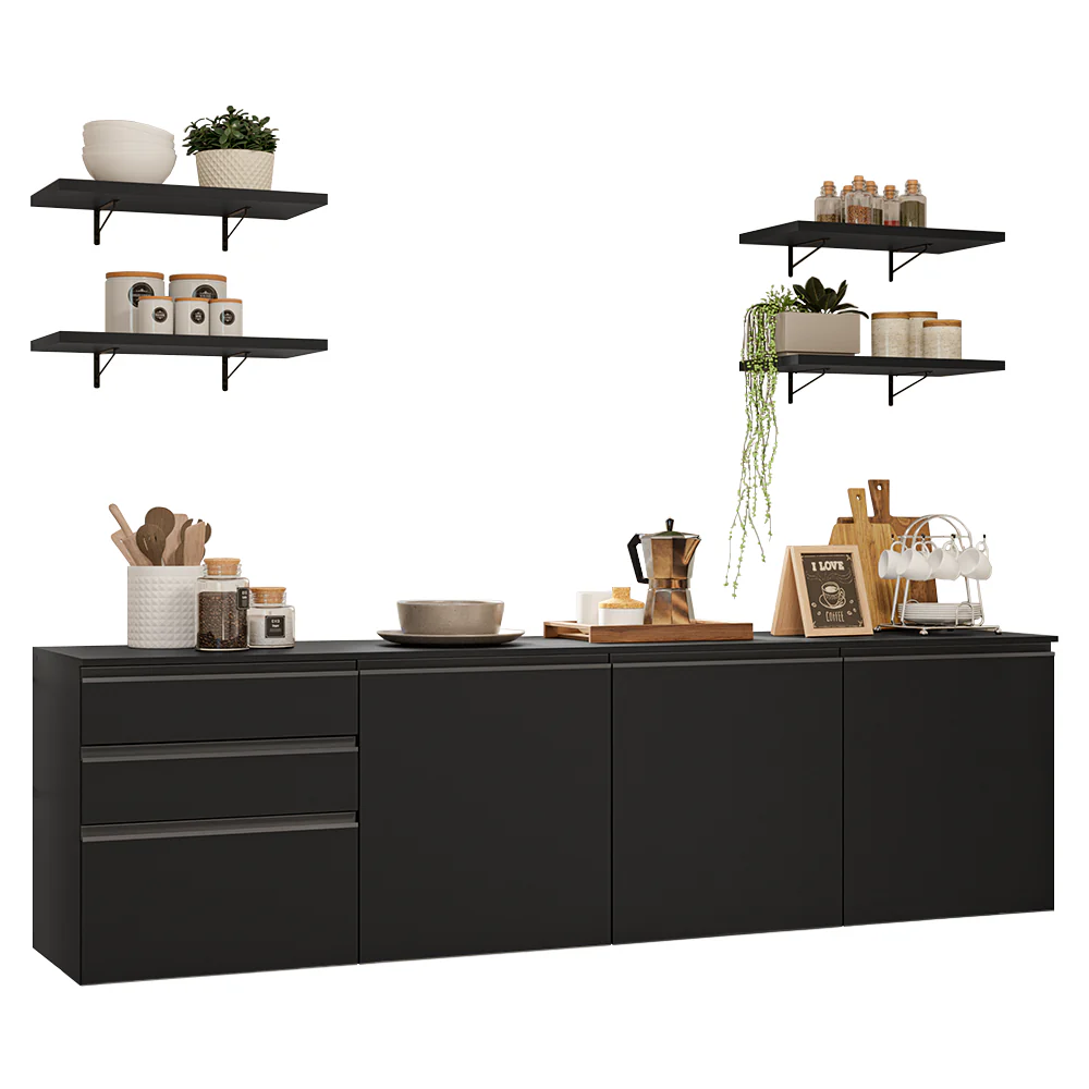 Armário de Cozinha Completa 240 cm Suspenso Preto Nice Madesa 10 - Image 2