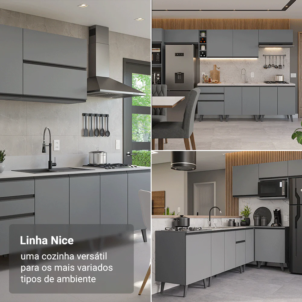 Armário de Cozinha Completa 260cm Cinza Nice Madesa 01 - Image 10