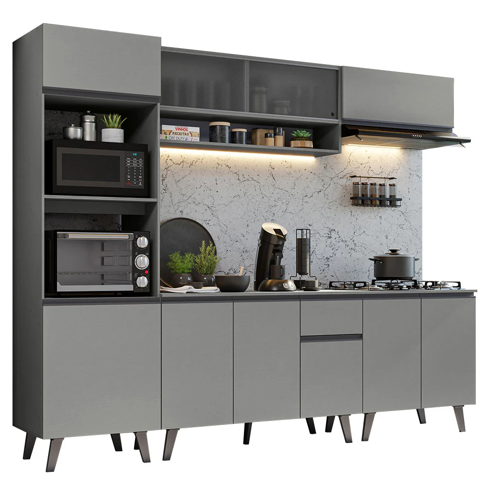 Armário de Cozinha Completa 260cm Cinza Nice Madesa 02 - Image 2