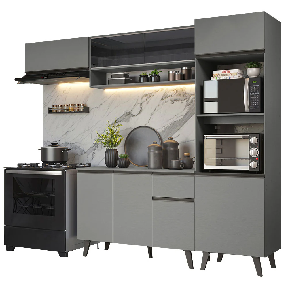Armário de Cozinha Completa 260cm Cinza Nice Madesa 03 - Image 2
