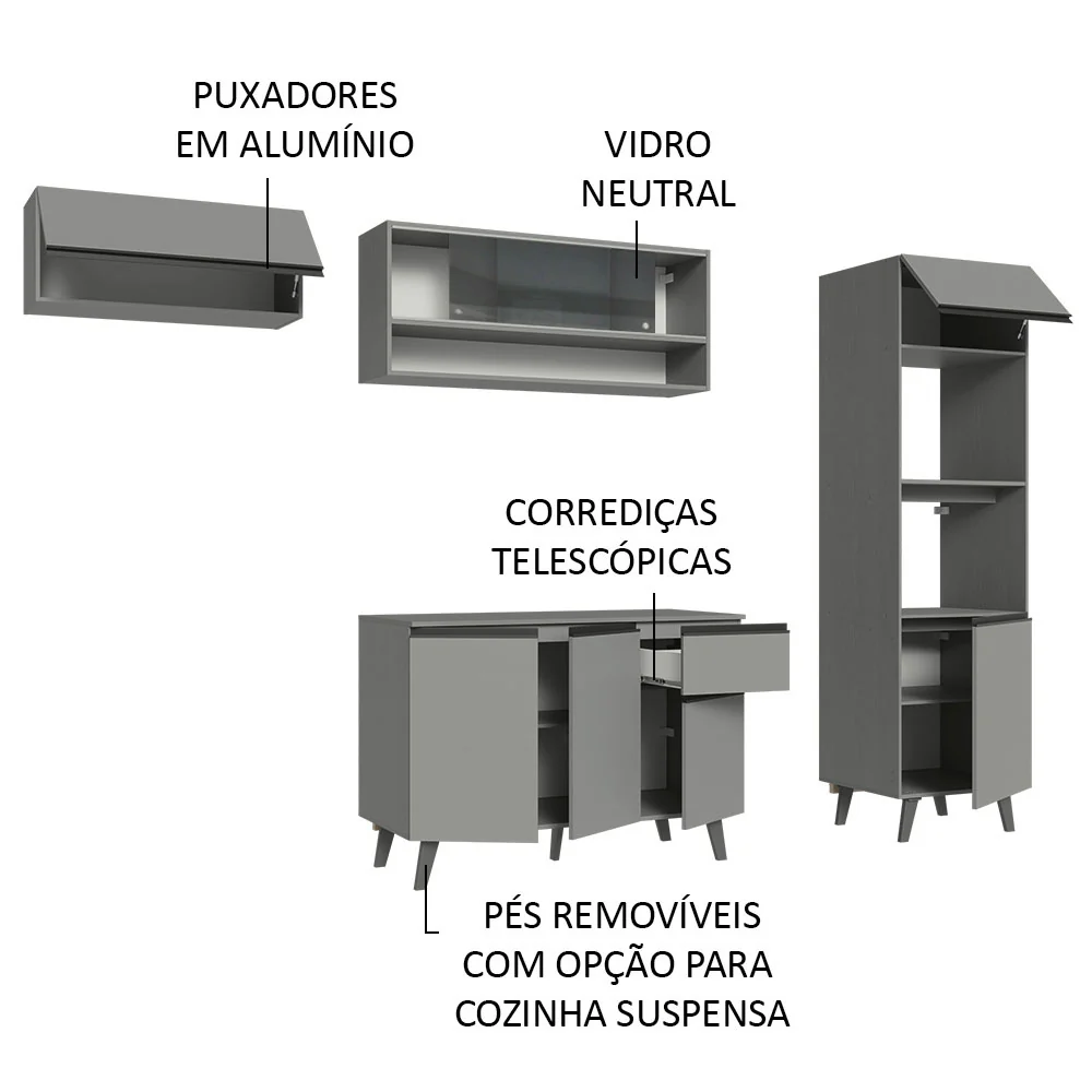Armário de Cozinha Completa 260cm Cinza Nice Madesa 03 - Image 4