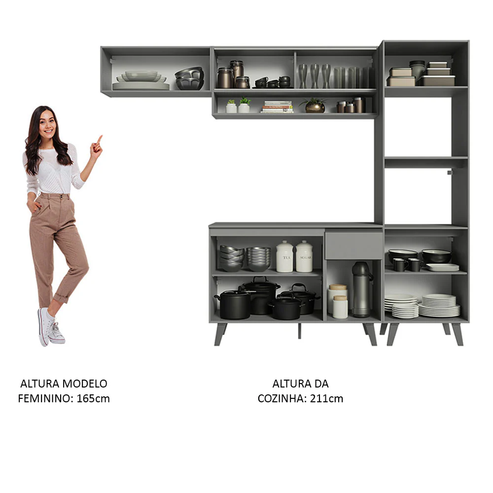 Armário de Cozinha Completa 260cm Cinza Nice Madesa 03 - Image 5
