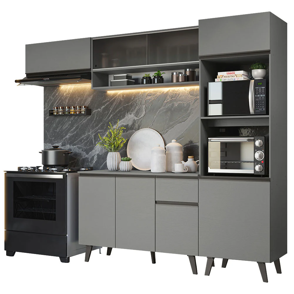 Armário de Cozinha Completa 260cm Cinza Nice Madesa 04 - Image 2