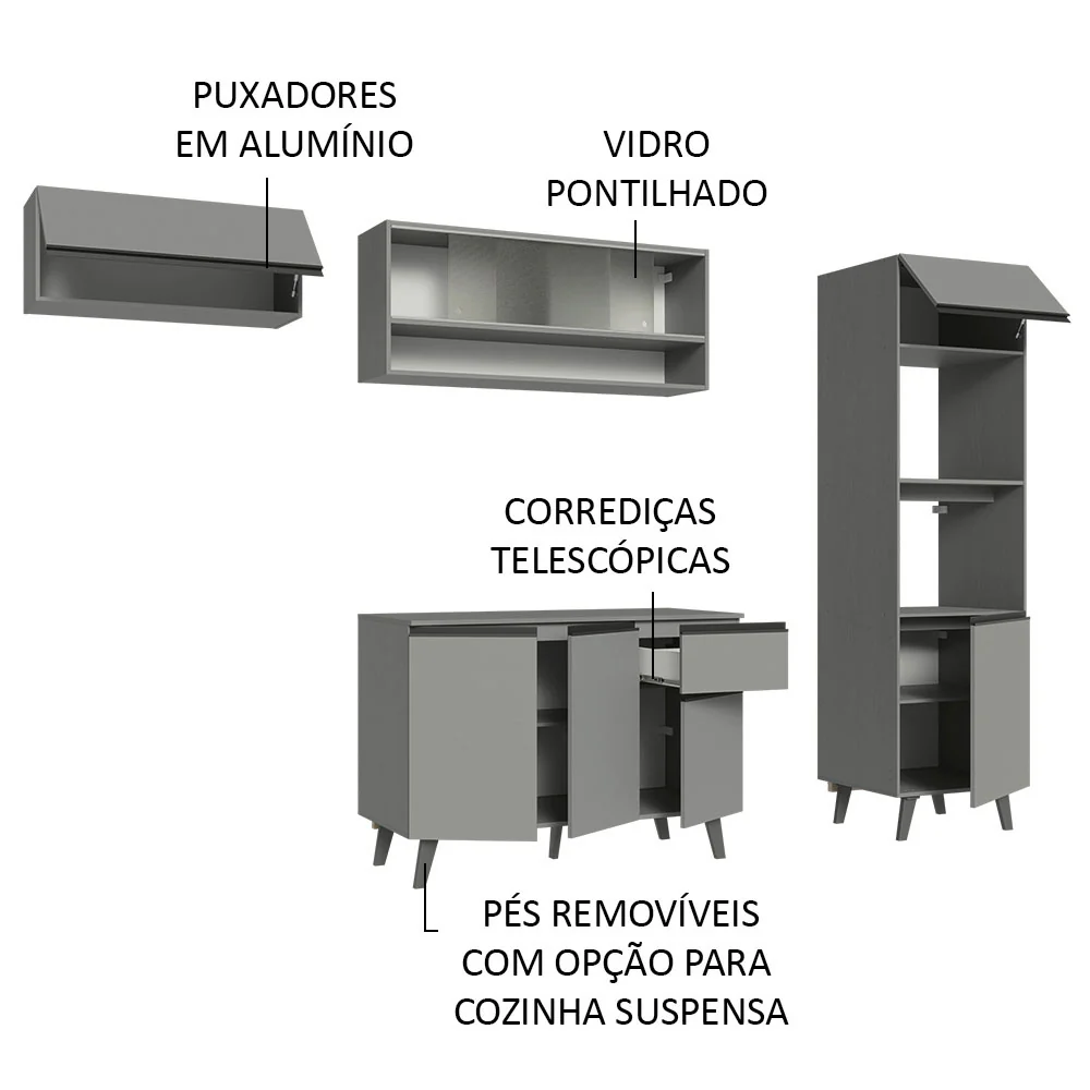 Armário de Cozinha Completa 260cm Cinza Nice Madesa 04 - Image 4