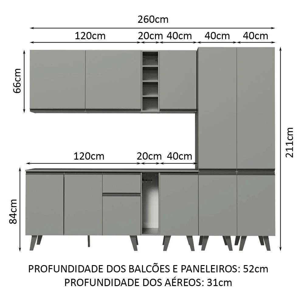 Armário de Cozinha Completa 260cm Cinza Nice Madesa 05 - Image 3