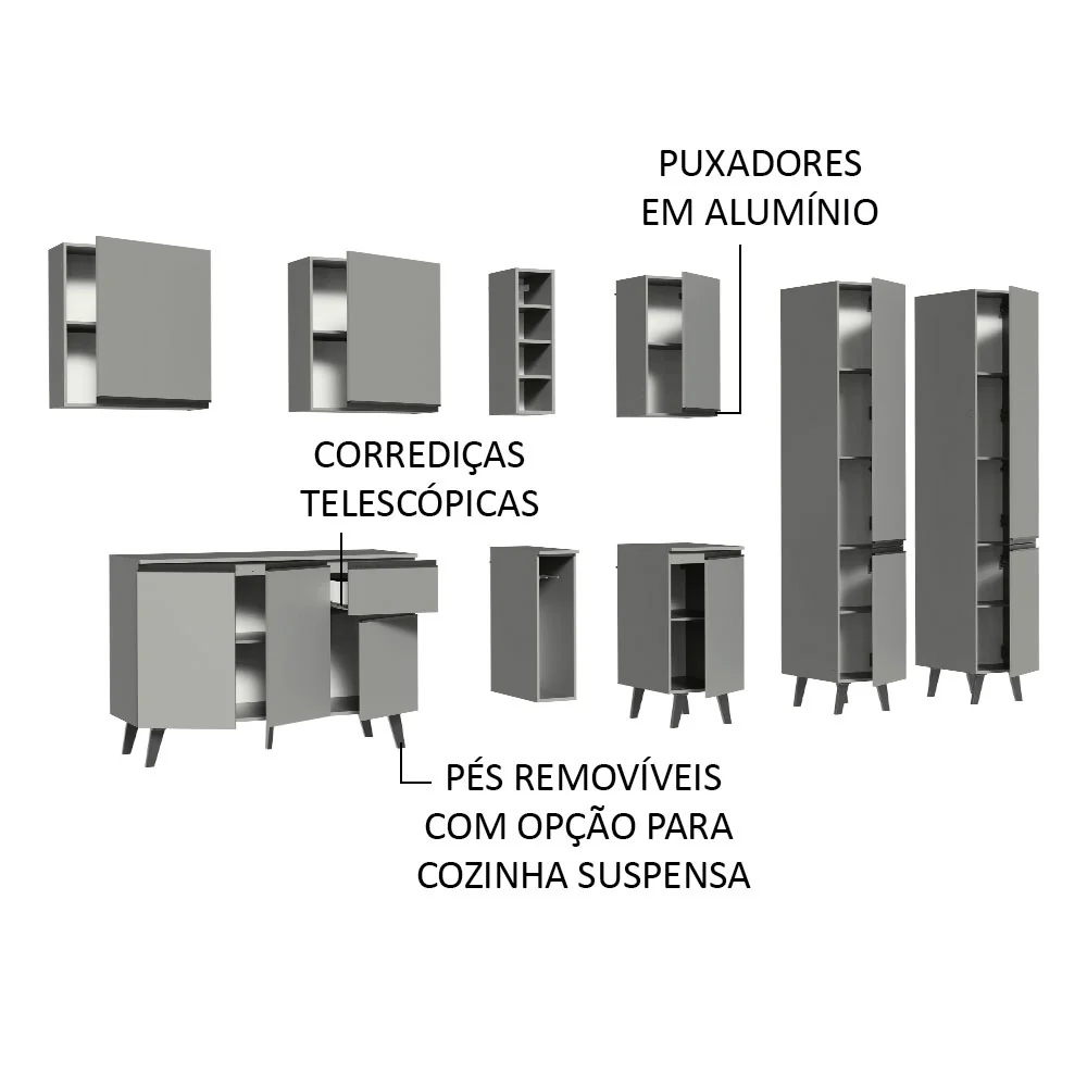 Armário de Cozinha Completa 260cm Cinza Nice Madesa 05 - Image 4