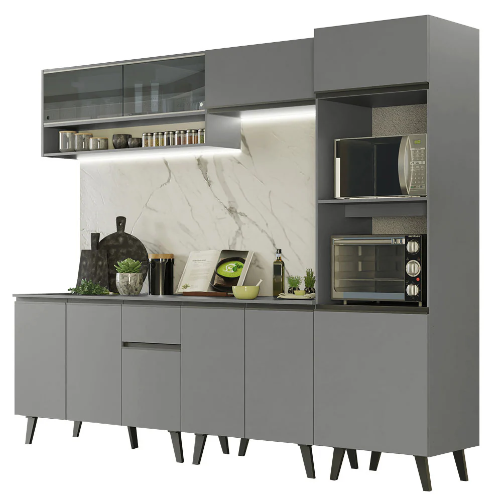 Armário de Cozinha Completa 260cm Cinza Nice Madesa 06 - Image 2