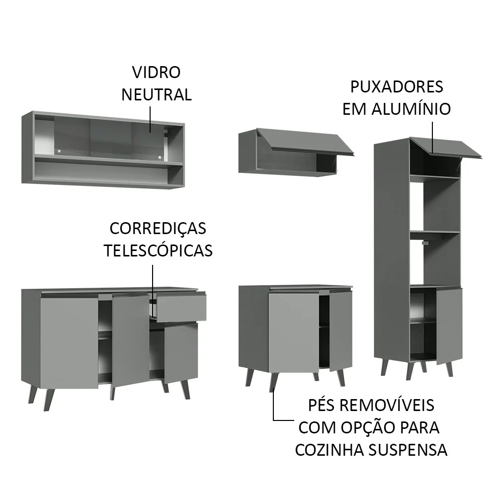 Armário de Cozinha Completa 260cm Cinza Nice Madesa 06 - Image 4