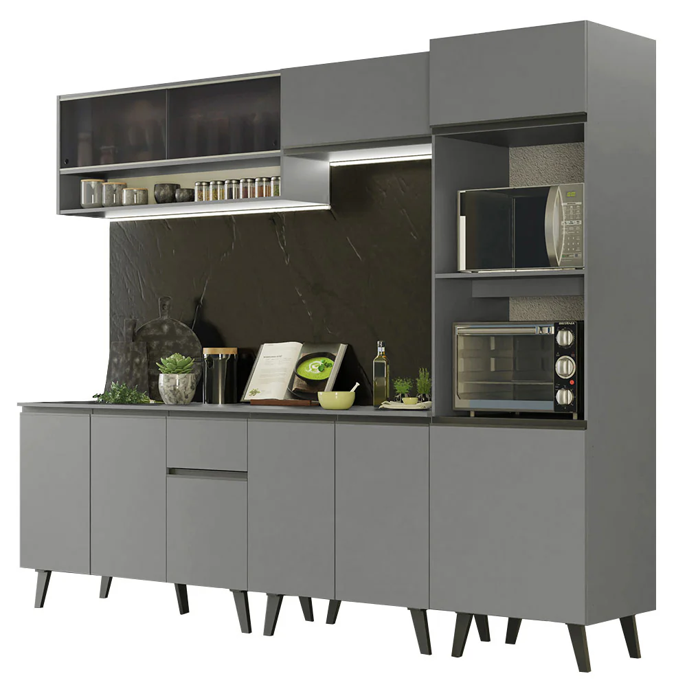 Armário de Cozinha Completa 260cm Cinza Nice Madesa 07 - Image 2