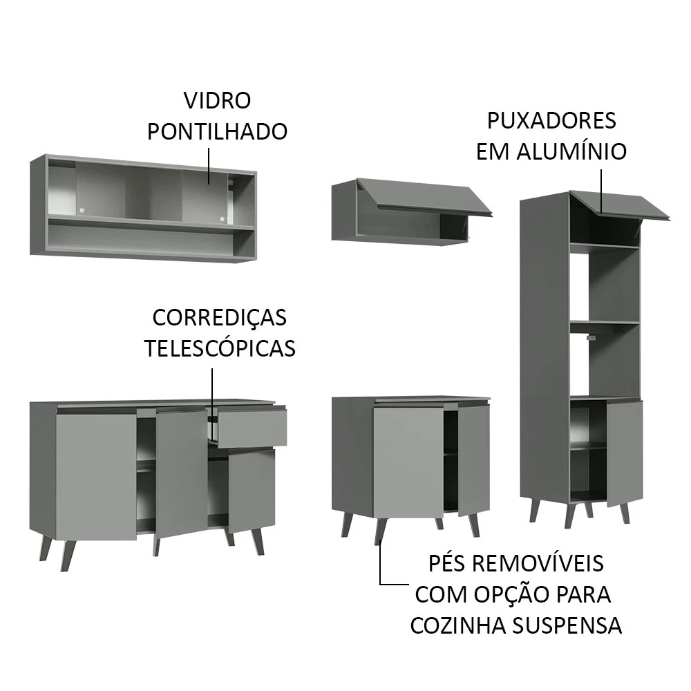 Armário de Cozinha Completa 260cm Cinza Nice Madesa 07 - Image 4