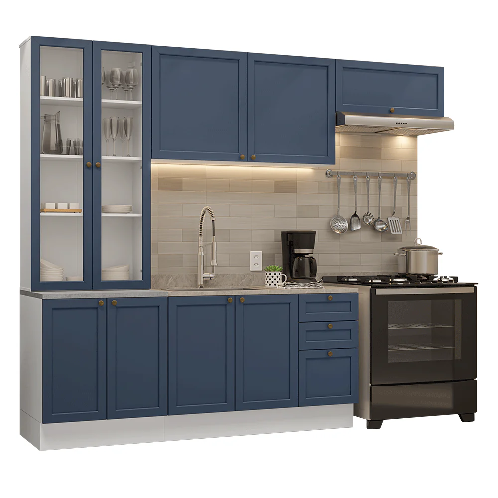 Armário de Cozinha Completa 270 cm Branco/Azul Vik Madesa 05 - Image 2