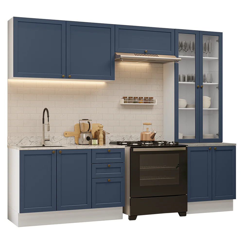 Armário de Cozinha Completa 270 cm Branco/Azul Vik Madesa 06 - Image 2
