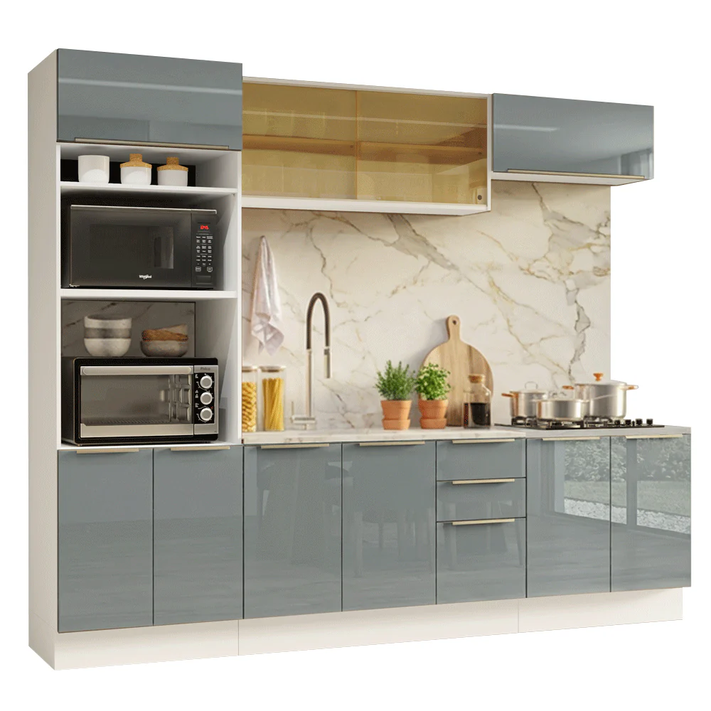 Armário de Cozinha Completa 270 cm Branco/Cinza Lux Madesa 05 - Image 2