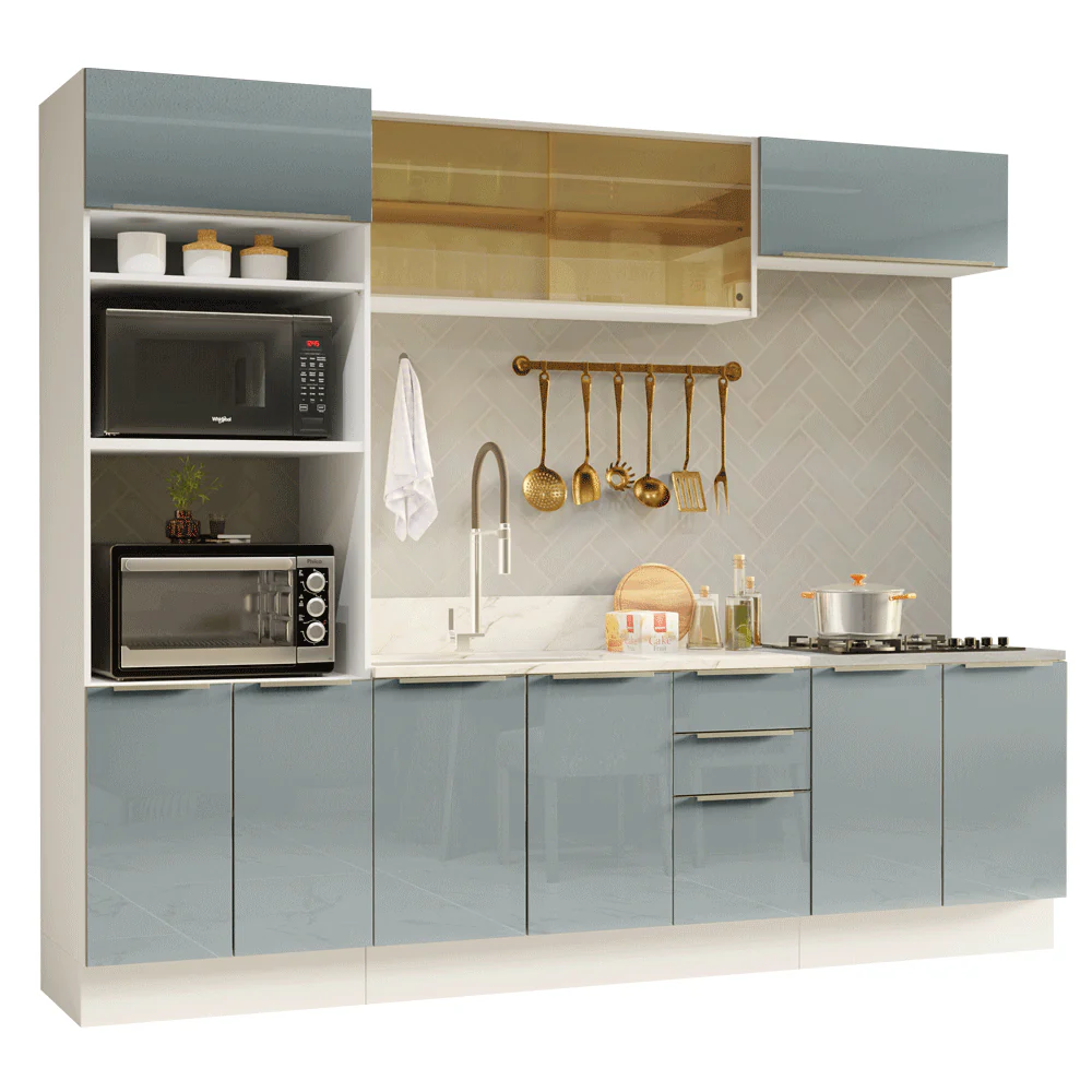Armário de Cozinha Completa 270 x 60 cm Branco/Cinza Lux Madesa 06 - Image 2