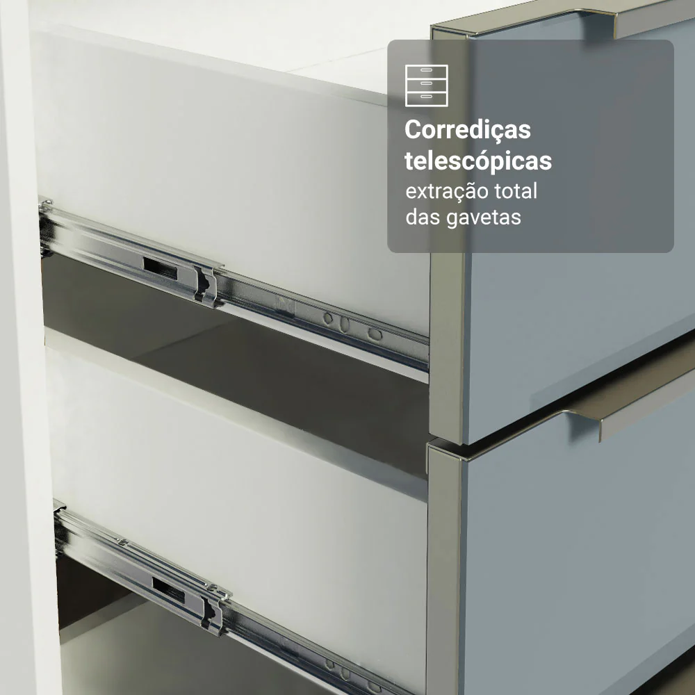 Armário de Cozinha Completa 270 x 60 cm Branco/Cinza Lux Madesa 06 - Image 6