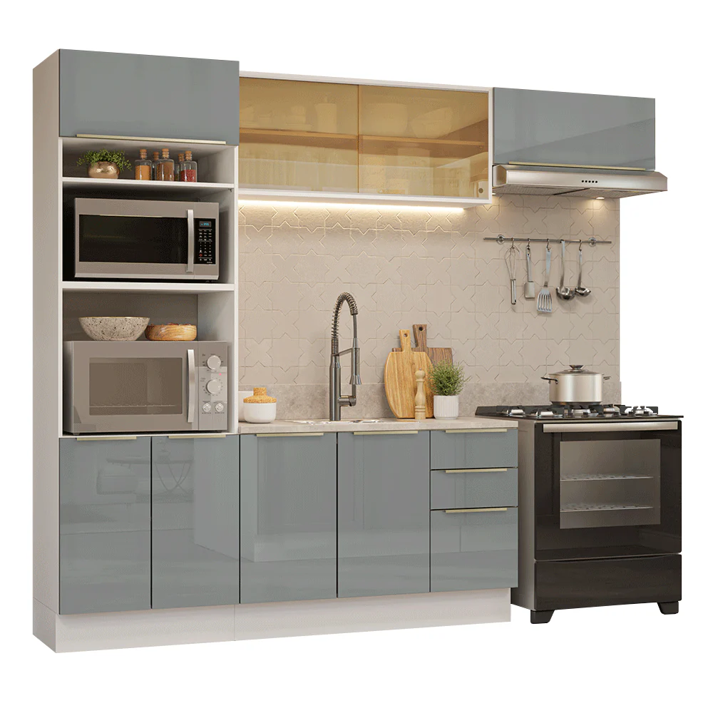 Armário de Cozinha Completa 270 cm Branco/Cinza Lux Madesa 07 - Image 2
