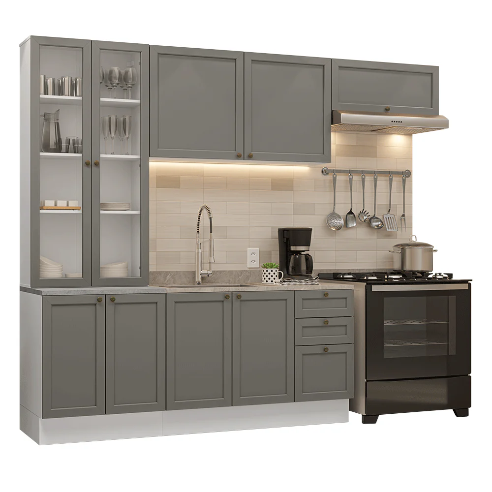 Armário de Cozinha Completa 270 cm Branco/Cinza Vik Madesa 05 - Image 2