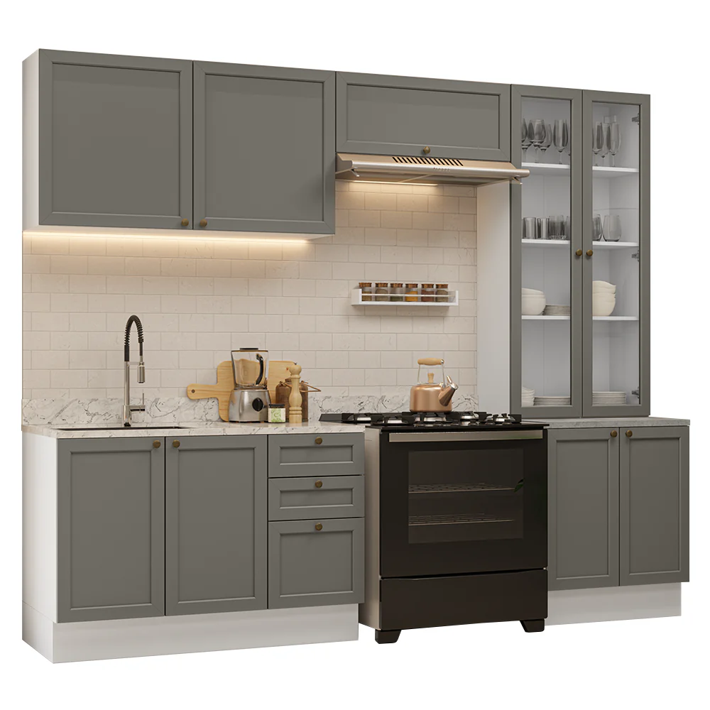 Armário de Cozinha Completa 270 cm Branco/Cinza Vik Madesa 06 - Image 2
